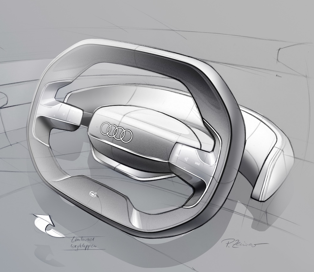 Audi Grandsphere concept car steering wheel sketch