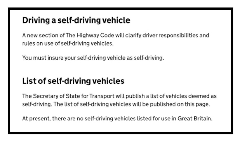 New webpage to check if a vehicle is listed as self-driving for use in Great Britain
