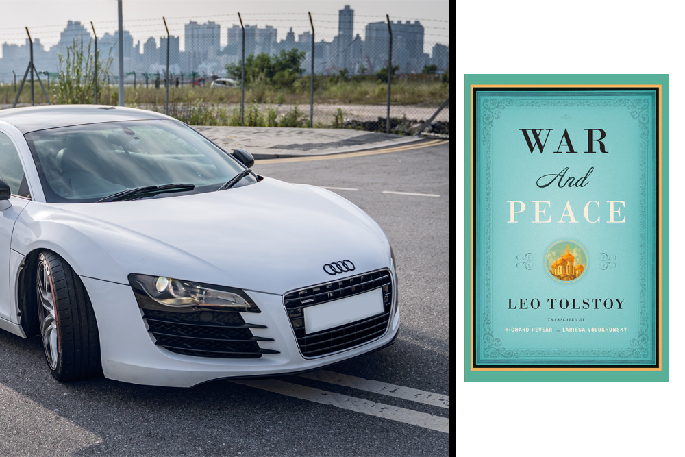 Audi R8 with War and Peace book