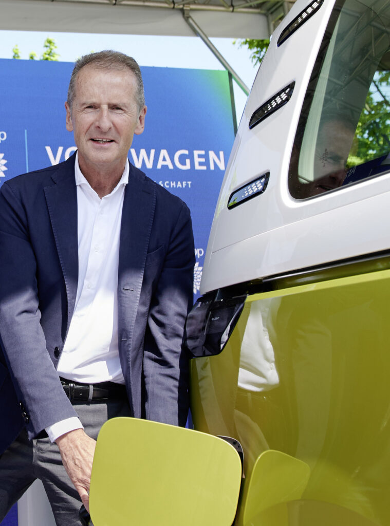 VW's Herbert Diess at the launch of the first BP Flexpole EV fast charger