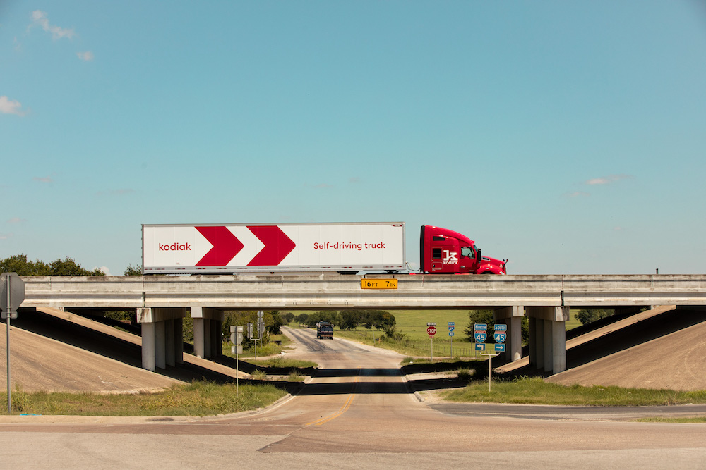 Kodiak self-driving truck on bridge photo