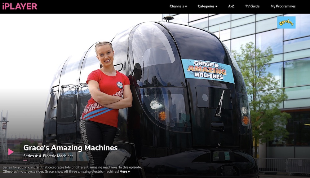 Westfield self-driving pod on CBeebies Grace's Amazing Machines 