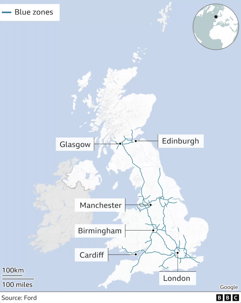 UK motorway blue zones - April 2023