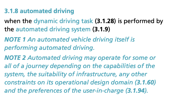 BSI CAM Vocabulary definition: automated driving