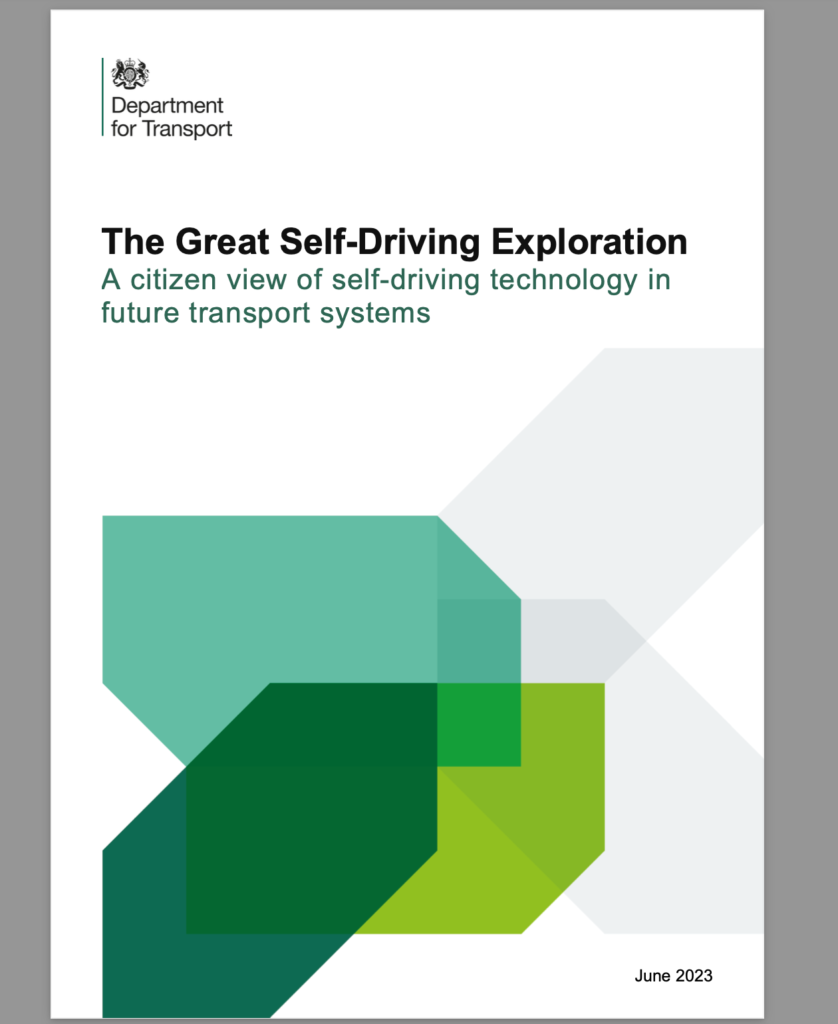 DfT Great Self-Driving Exploration report - citizen view of self-driving technology, 2023