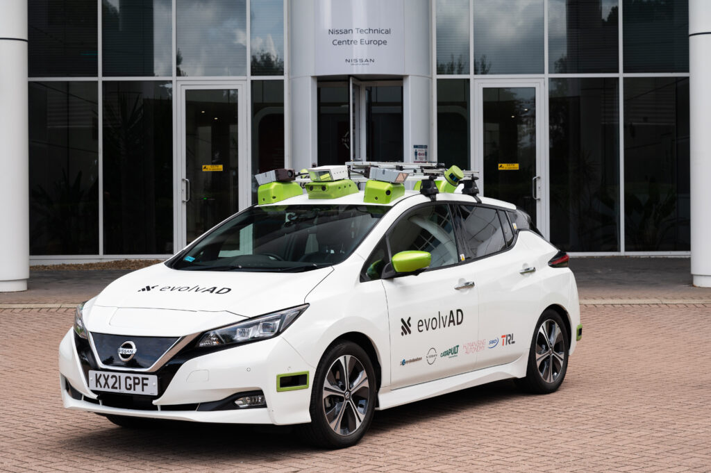 evolvAD Nissan Leaf self-driving test car, 2023