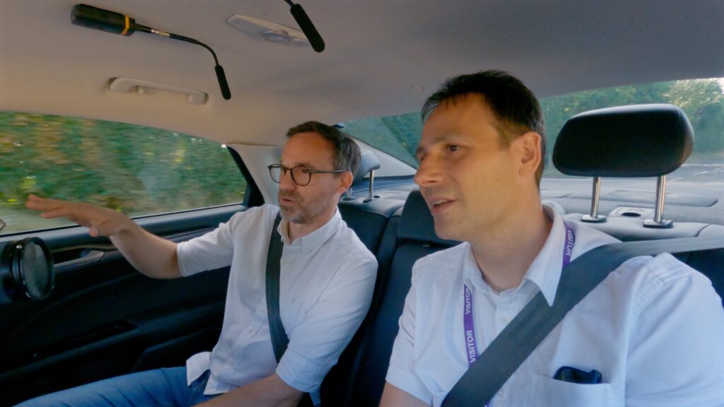 Oxa's Bryn Balcombe with Neil Kennett on a self-driving test ride