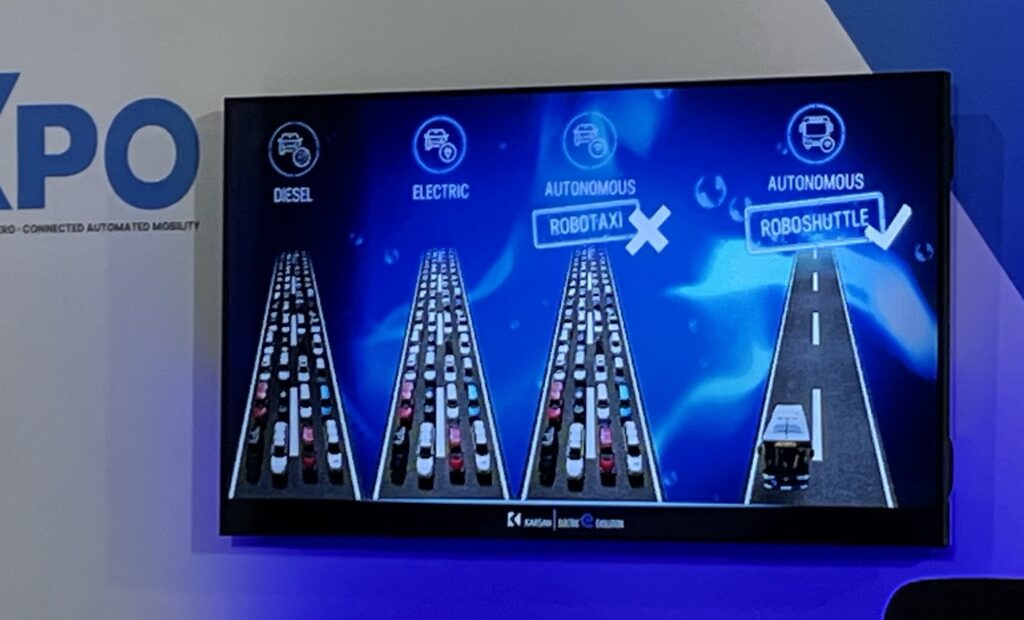 Graphic illustration of congestion-busting potential of self-driving shuttles over robotaxis