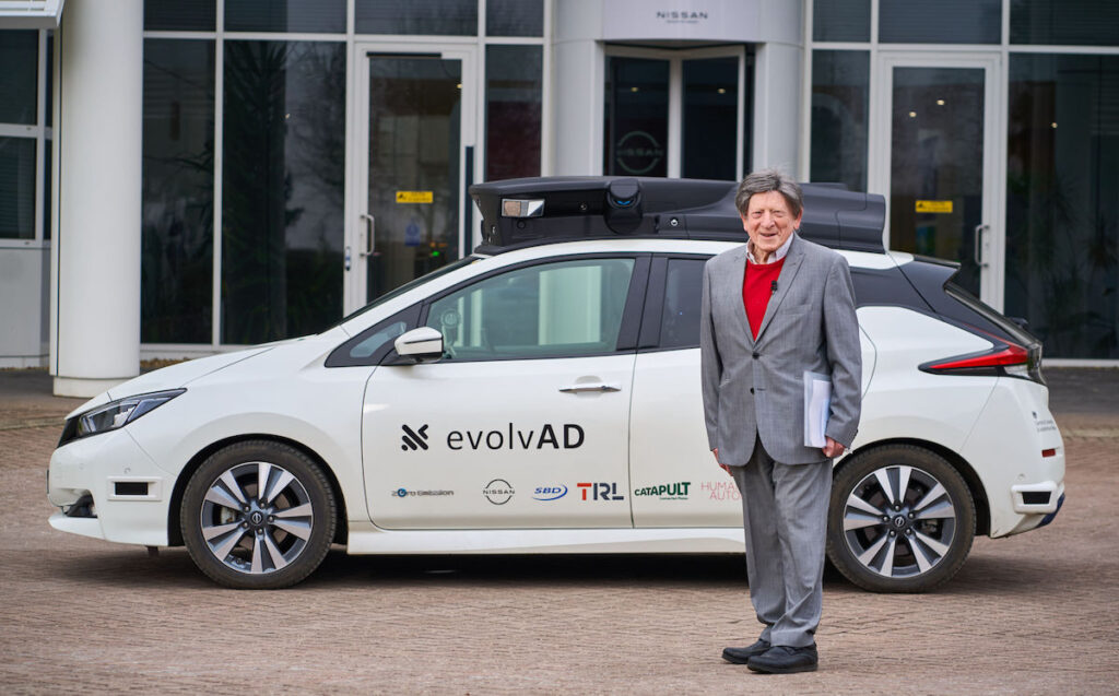 Brad Ashton with Nissan's evolvAD self-driving car, 20205
