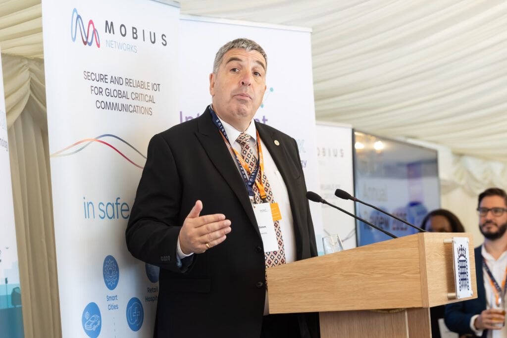 Peter Simm, of Mobius Networks, at ITS UK Parliamentary Reception, June 2025