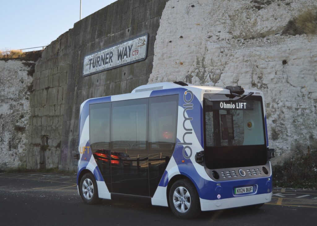 Ohmio LIFT shuttle at the Self-Driving Industry Awards in Margate, October 2025