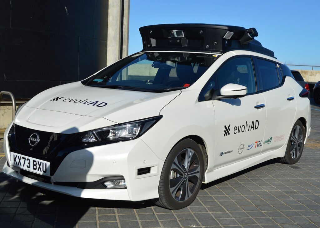 evolvAD Nissan LEAF at the Self-Driving Industry Awards in Margate, October 2025