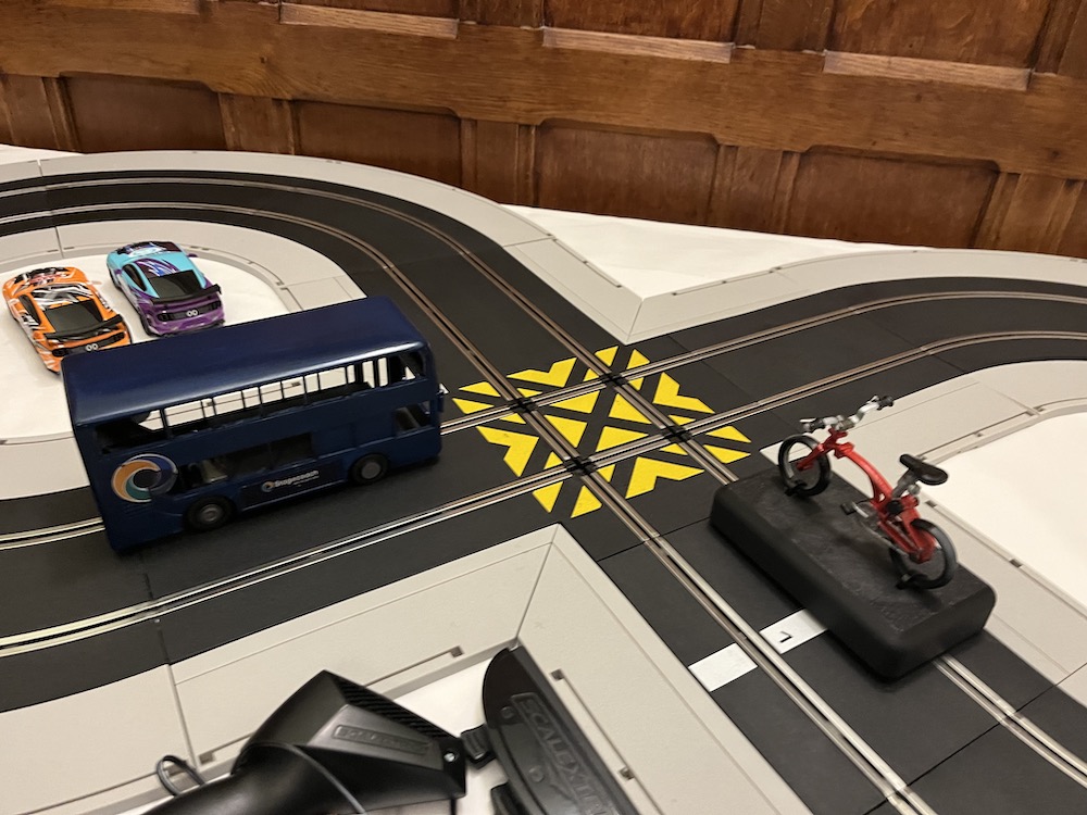 Scalextric track at Urban Mobility Partnership Parliamentary Reception, December 2025