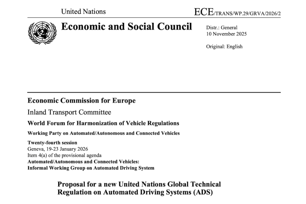UNECE proposed Global Technical Regulation on Automated Driving Systems (ADS), Feb 2026