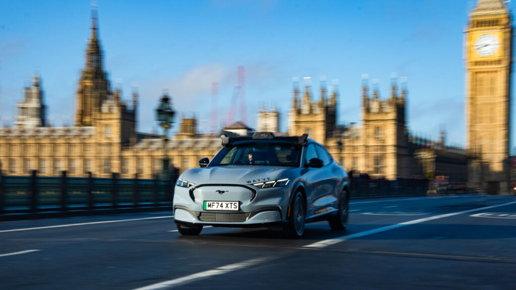 Wayve car on Westminster Bridge, London