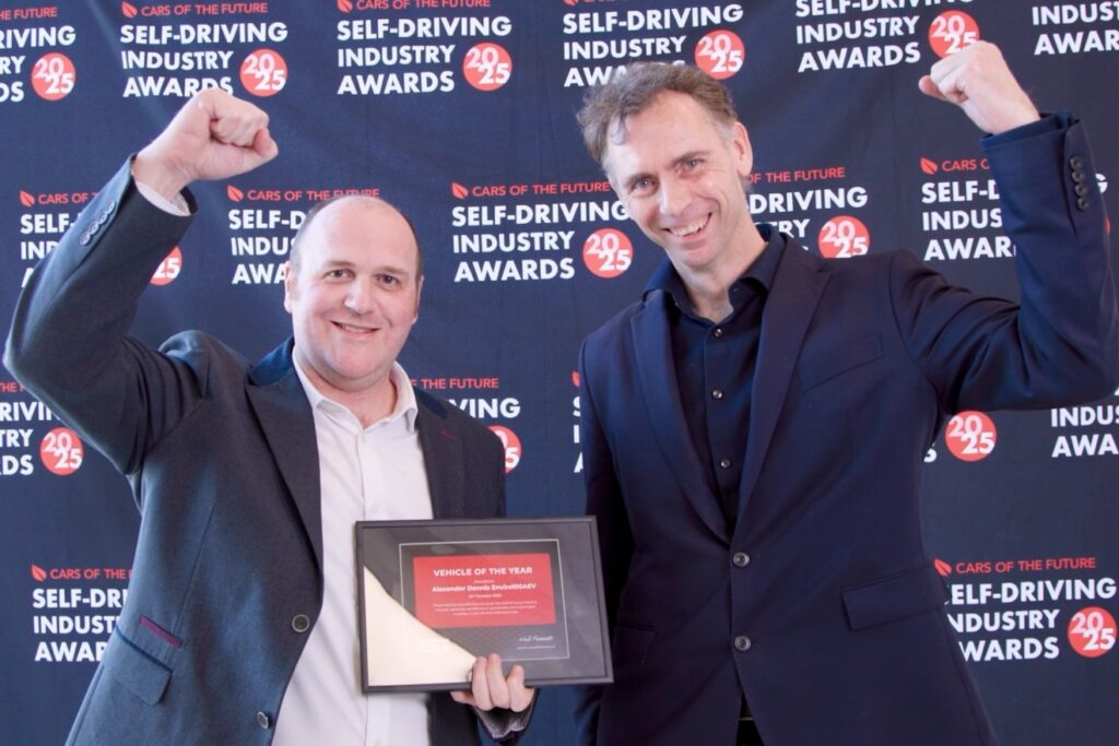 Winners at Self-Driving Industry Awards 2025: Jamie Wilson of Alexander Dennis and Jim Hutchinson of Fusion Processing