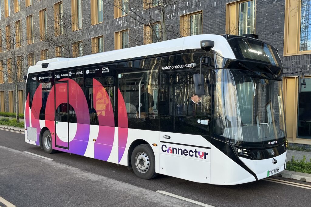 The award-winning Enviro100AEV autonomous bus in Cambridge, 2026