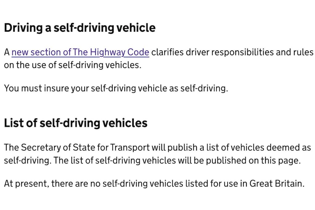 New section of Highway Code on AV use, 2026