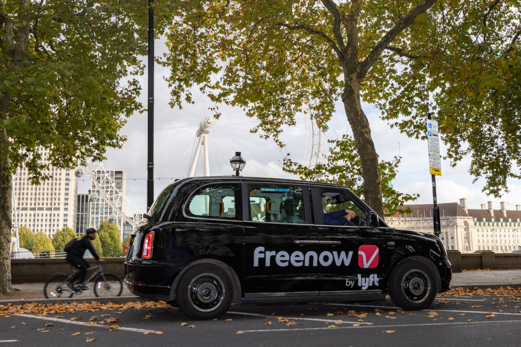 Freenow by Lyft taxi on the Embankment in London