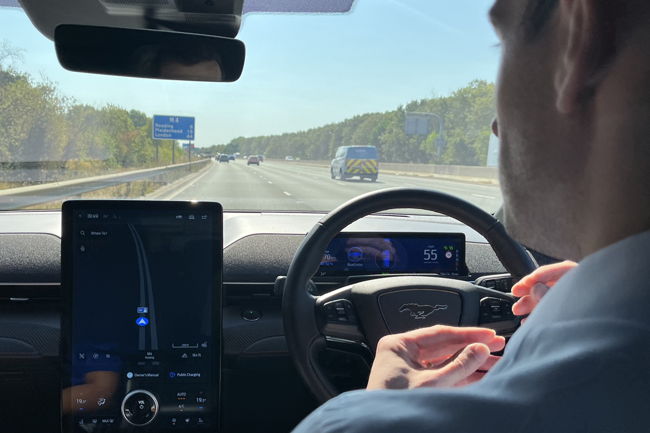 Tom Leggett of Thatcham Research, goes hands-free in a Ford Mach-E, August 2026